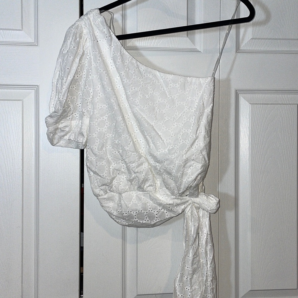 One Shoulder White Blouse